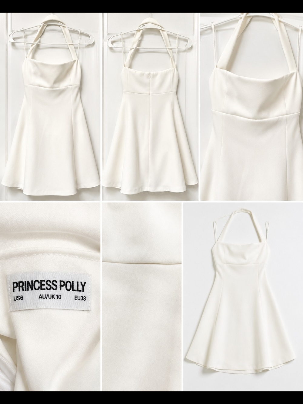 Princess Polly Ivory Halter Fit & Flare Mini Dress
